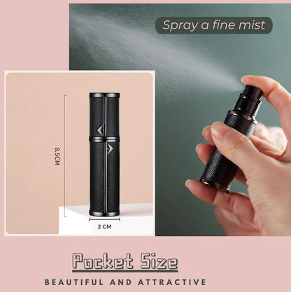 Portable Mini Refillable Perfume Bottle Empty Fine Mist Travel Spray Bottle Scent Pump Case Sprayer (Black）