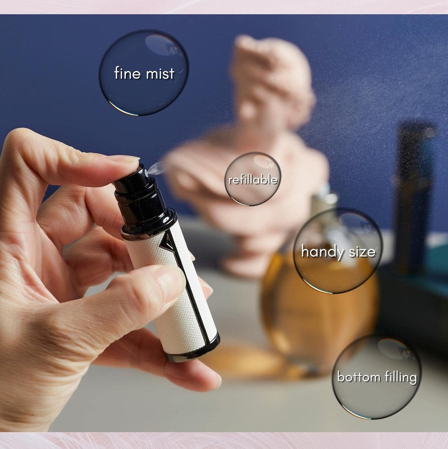 Portable Mini Refillable Perfume Bottle Empty Fine Mist Travel Spray Bottle Scent Pump Case Sprayer (Black）