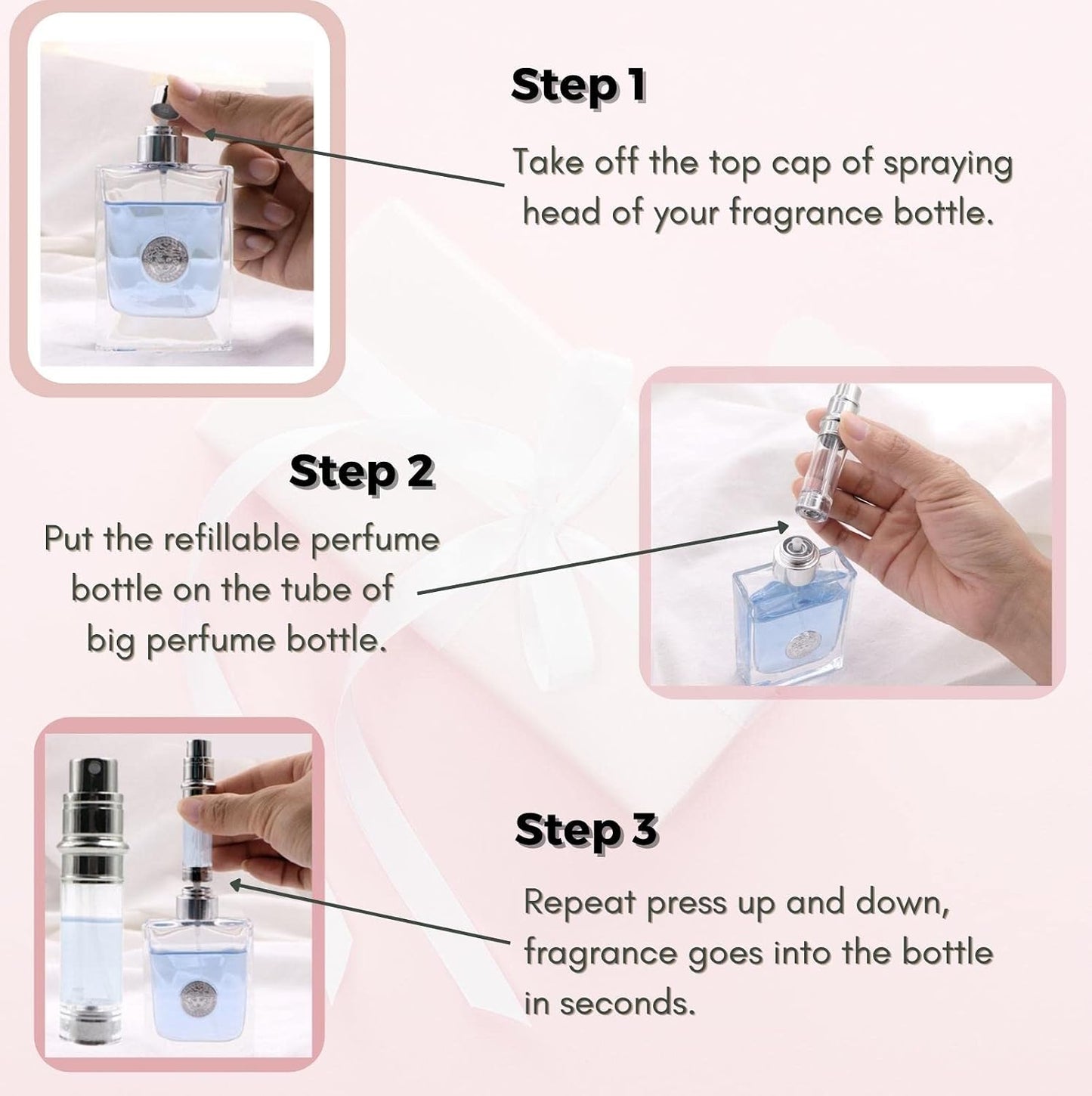 Portable Mini Refillable Perfume Bottle Empty Fine Mist Travel Spray Bottle Scent Pump Case Sprayer (Black）