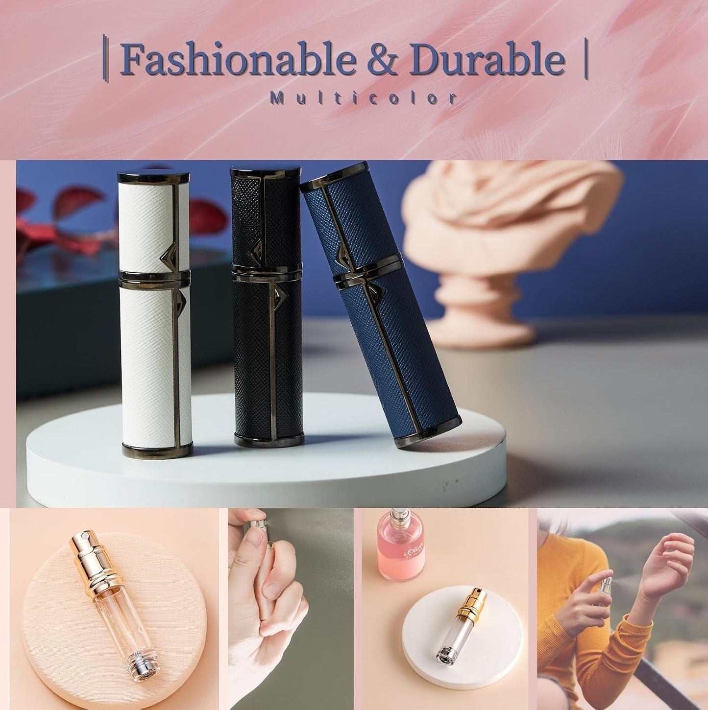 Portable Mini Refillable Perfume Bottle Empty Fine Mist Travel Spray Bottle Scent Pump Case Sprayer (Black）