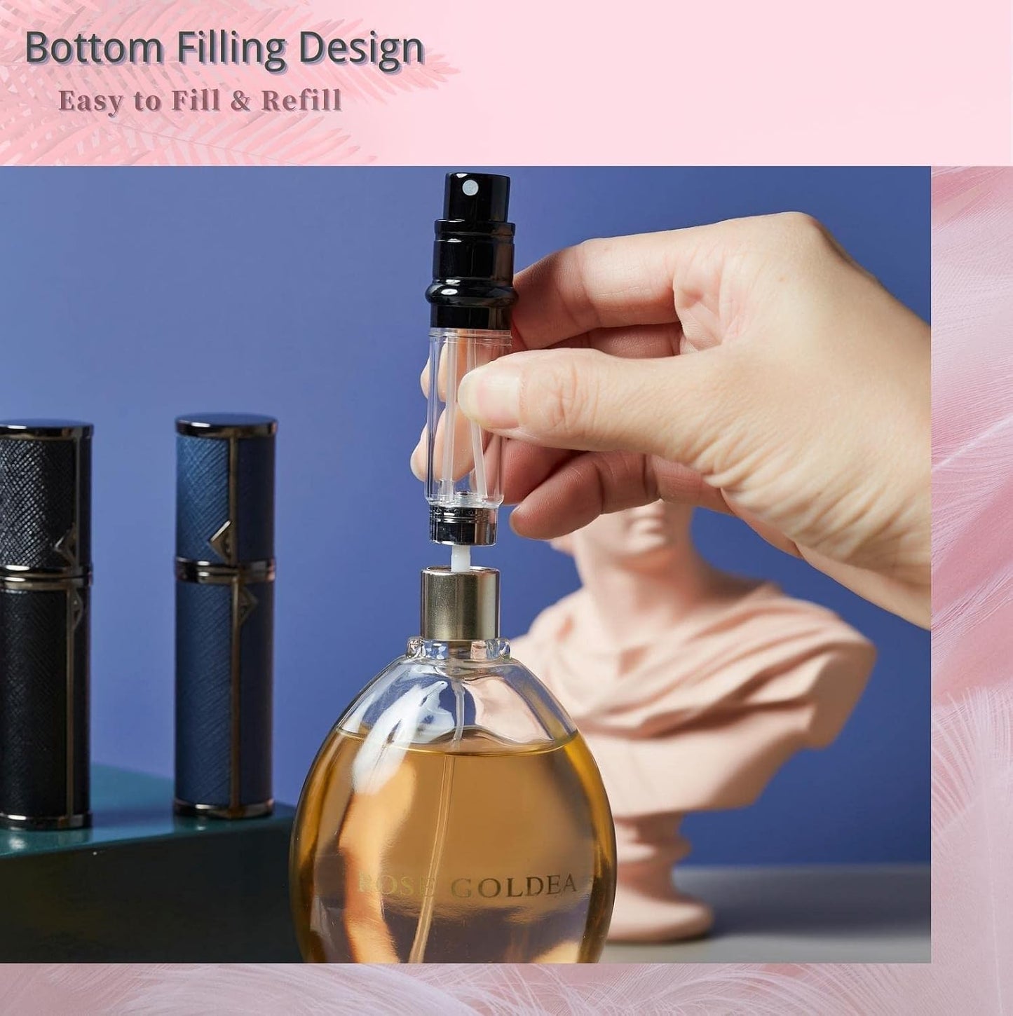 Portable Mini Refillable Perfume Bottle Empty Fine Mist Travel Spray Bottle Scent Pump Case Sprayer (Black）
